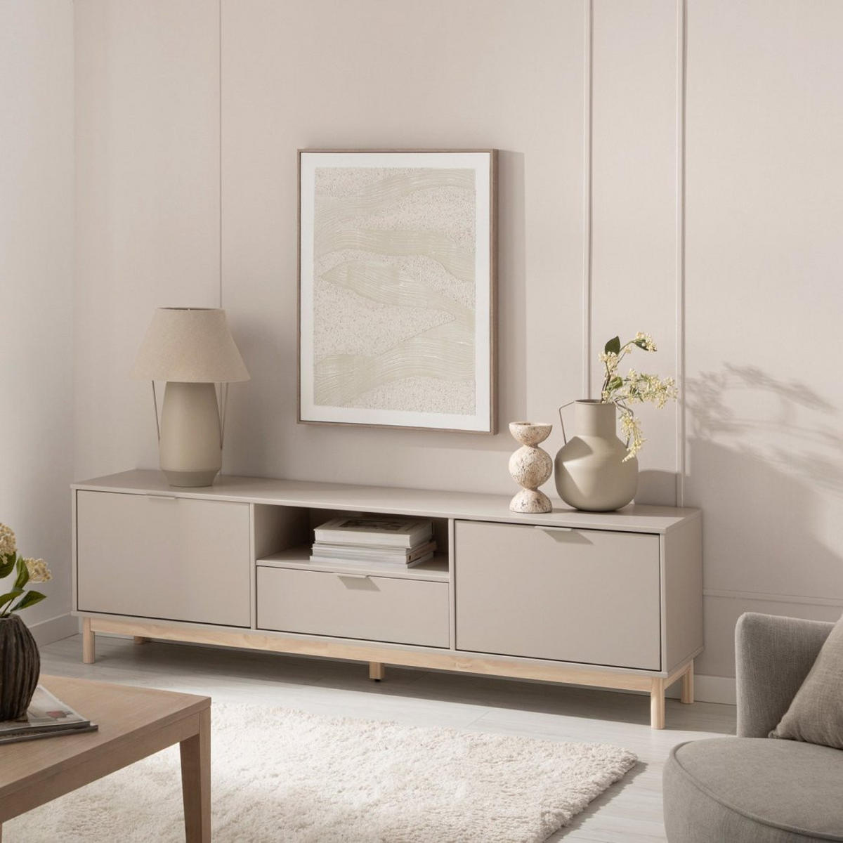 TV-ELEMENT Elian Grau 180 cm x 53 cm - Grau, Holzwerkstoff (180/53/39cm)