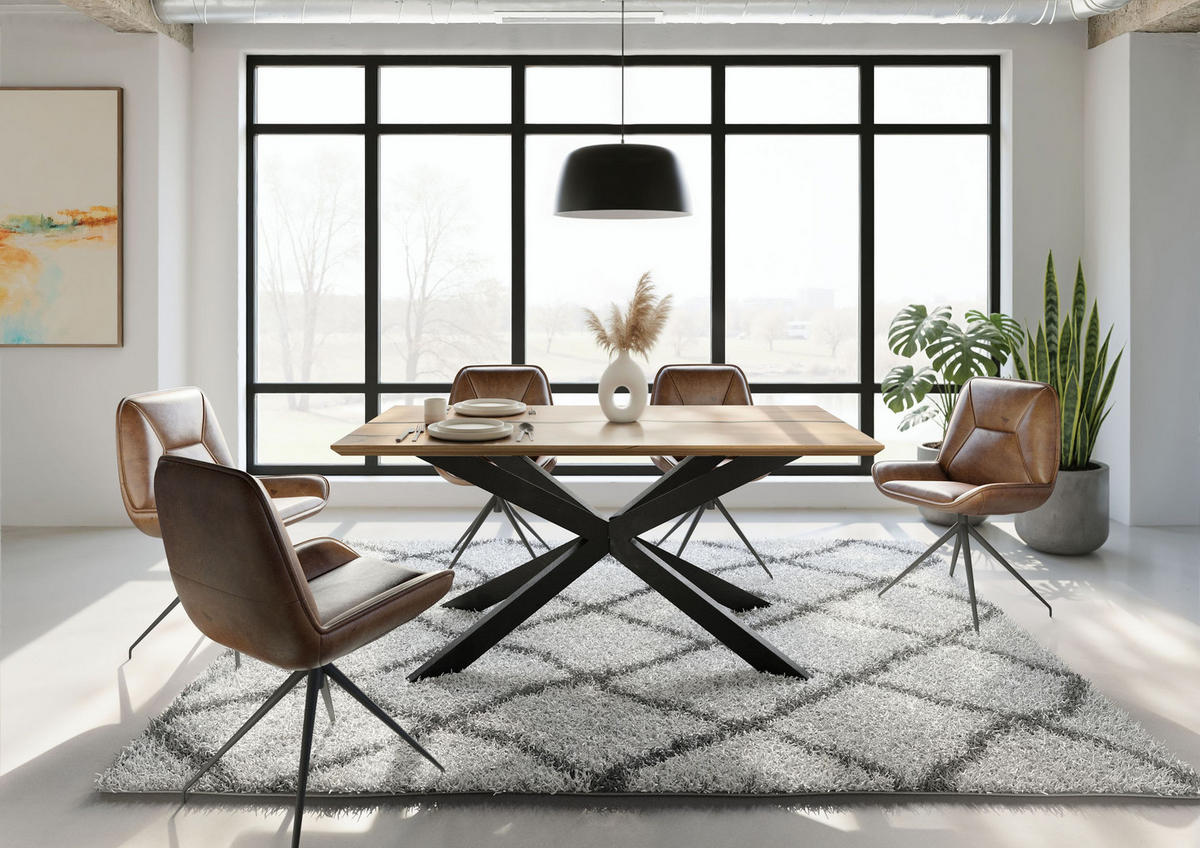 ESSTISCH Mango 180x90x76 natur lackiert / Epoxid schwarz, Kreuzgestell 2 anthrazit matt EPOXY - Naturfarben, Holz (180/90/76cm) - Massivmoebel24