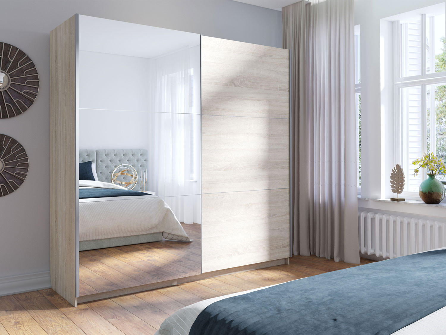 SCHWEBETÜRENSCHRANK Arsala sonoma eiche 200 cm / 62 cm / 207 cm - Braun/Sonoma Eiche, Holz/Holzwerkstoff (201/207/62cm) - Feldmann-Wohnen