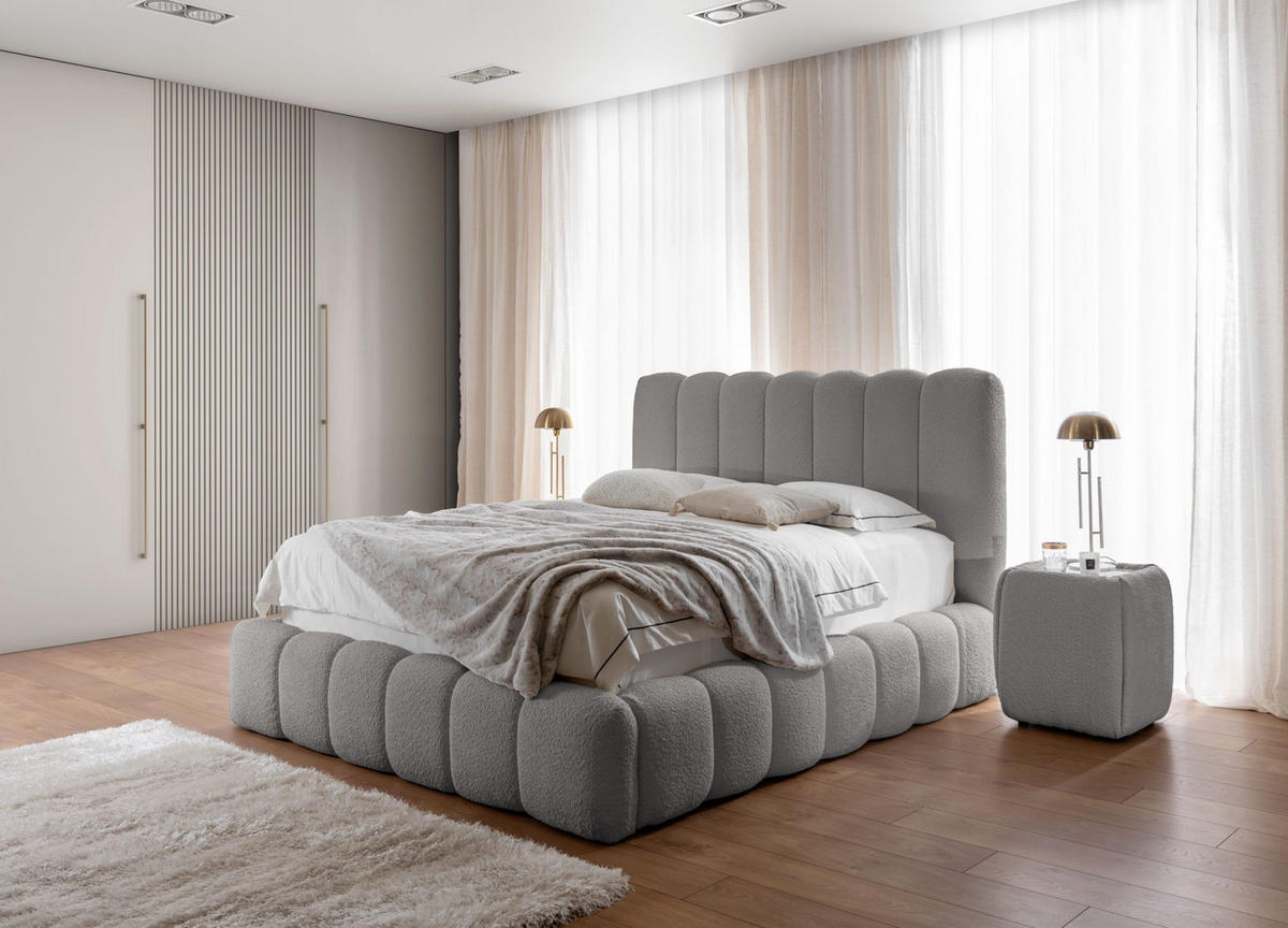 POLSTERBETT mit Nachttisch Elvert Set 180x200 cm, Grau - Grau, Textil (180/200cm) - Meblito