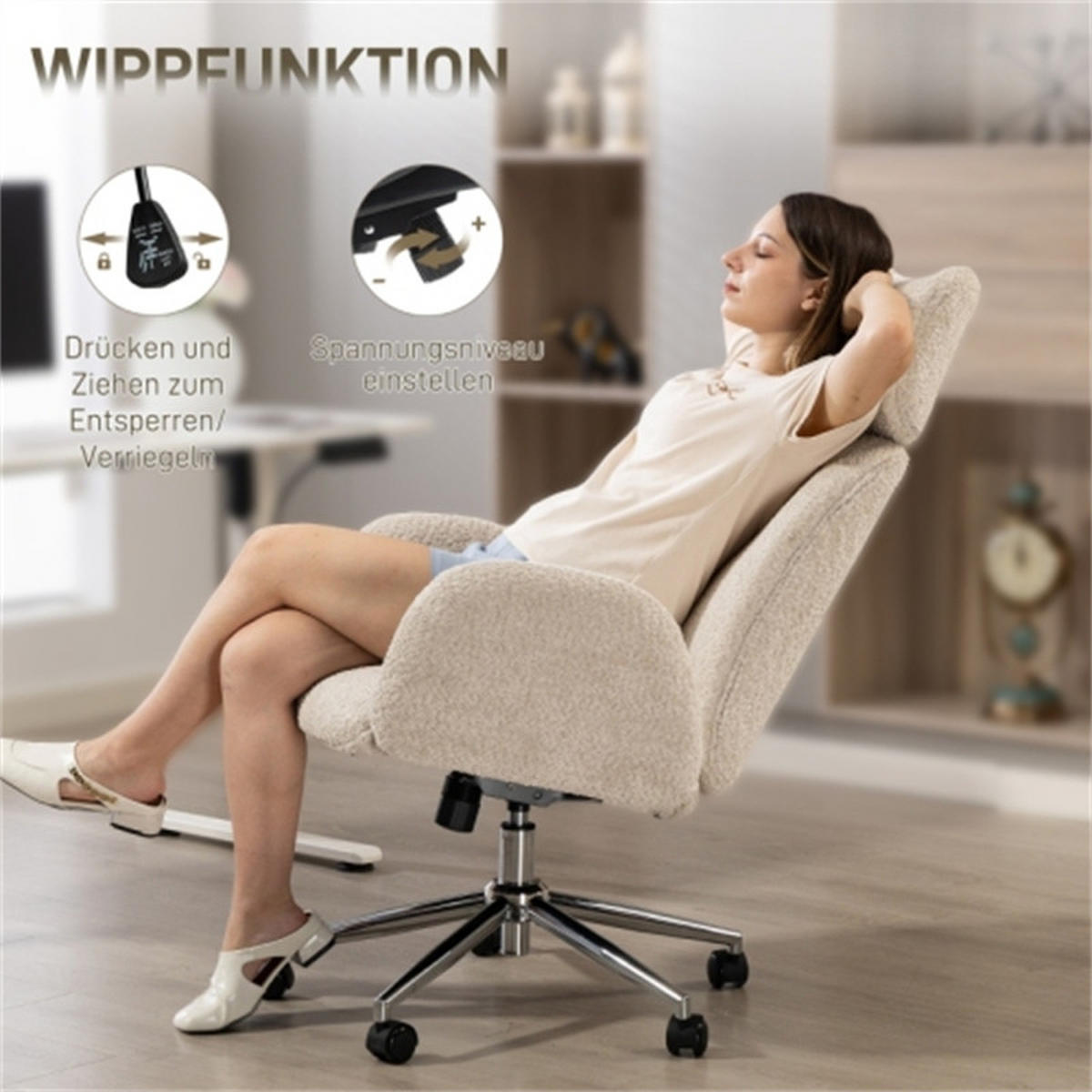 DREHBARER Bürostuhl Ergonomisch Hellgrau, höhenverstellbar & drehbar, Metall-Polyester-Bezug, 75 x 65 x 123 cm - Weiß, Metall (75/123/65cm) - Albatros
