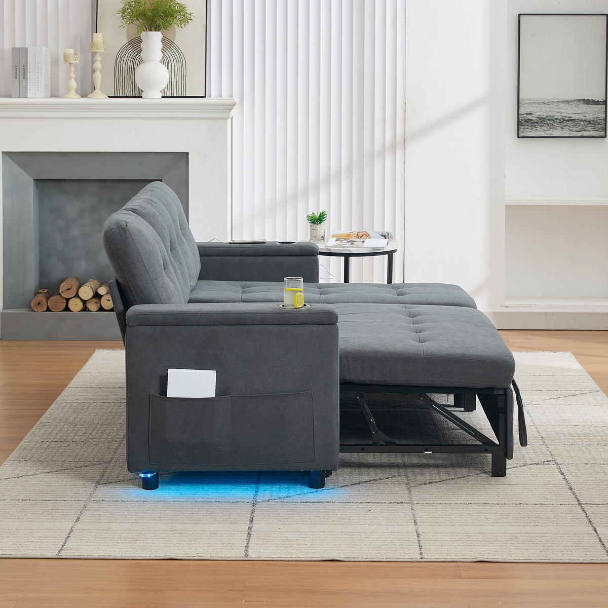 ECKSOFA L-Form Schlafsofa Stauraum LED 3-Sitzer Grau 208cm - Grau, Textil (208/146cm) - FLIEKS