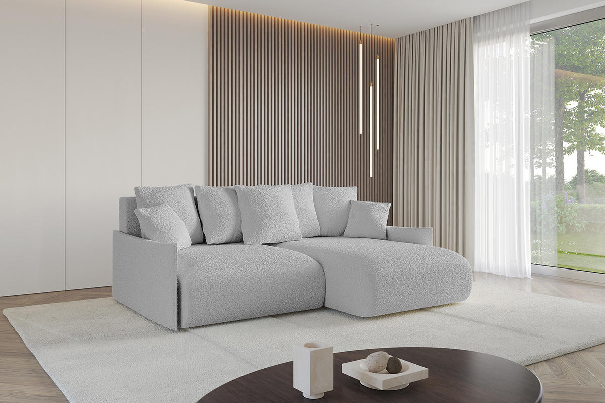 ECKSOFA Ottomane rechts ONESK-L -v1 216x177x72 Hellgrau Bouclé - Hellgrau, Holzwerkstoff/Kunststoff (177/216cm) - ALTDECOR