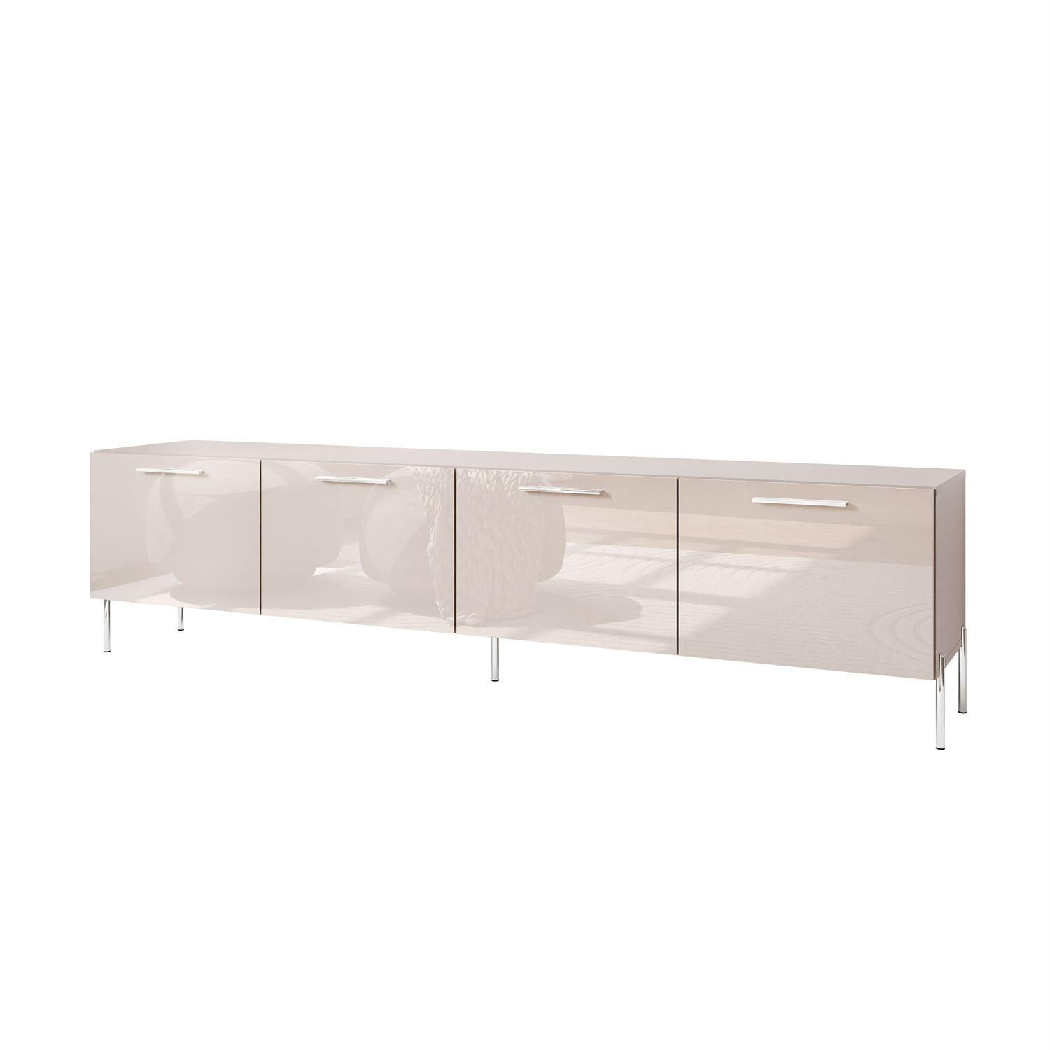 TV-ELEMENT AURA 200 KASCHMIR Hochglanz auf geraden silbernen Beinen + LED - Kaschmir/Silberfarben, Holzwerkstoff (200/50/40cm) - Lookway