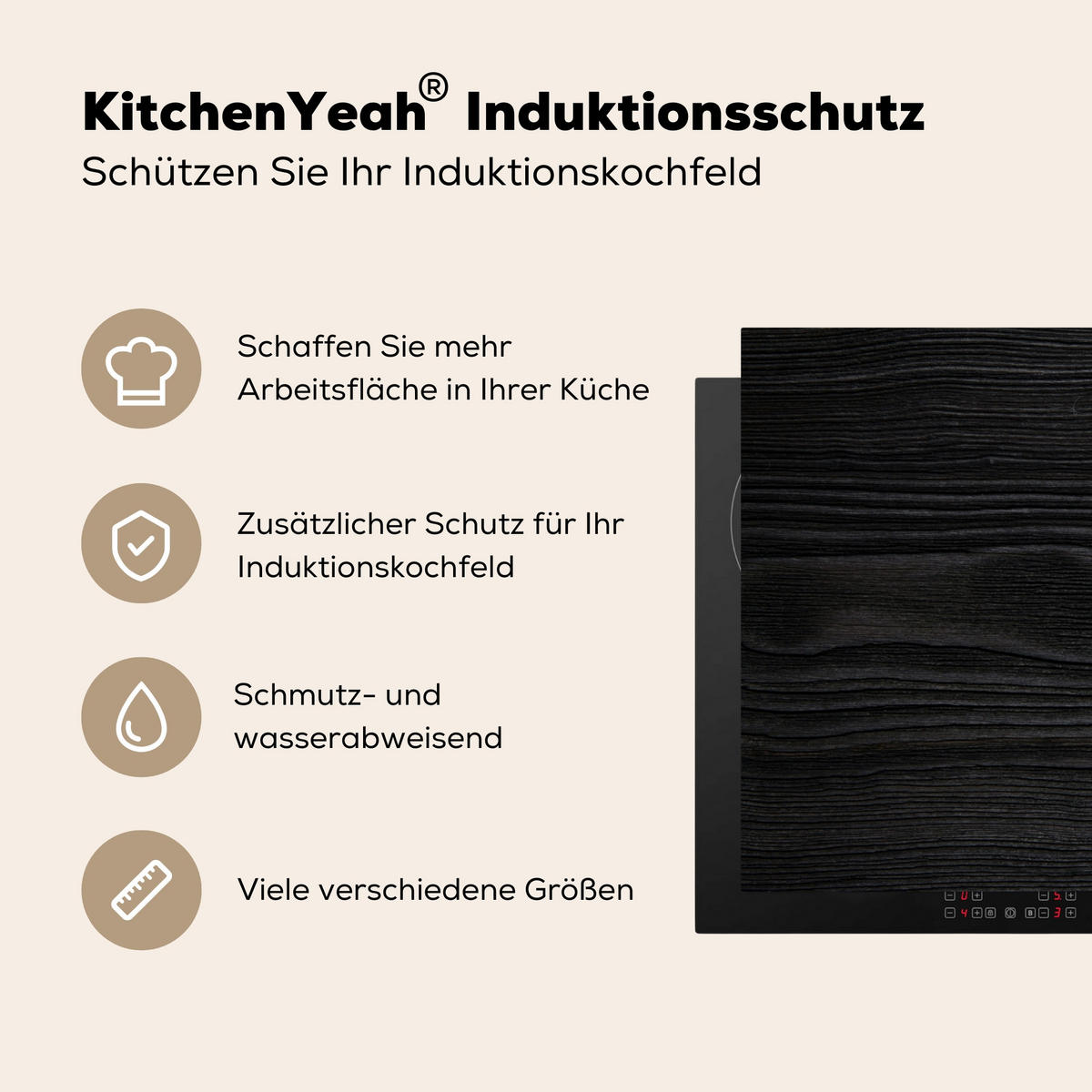 HERDABDECKPLATTE Schwarz - Holzoptik 91x52 cm - Schwarz, Kunststoff (91.6/0.2/52.7cm) - MuchoWow