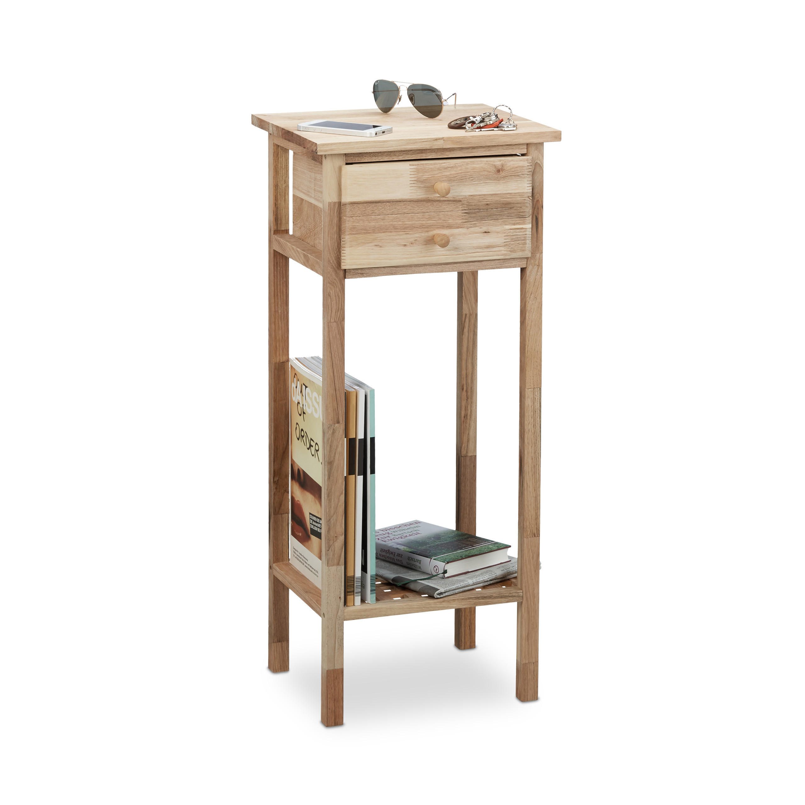 BEISTELLTISCH - Hellbraun, Holz (30/35/80cm) - Relaxdays