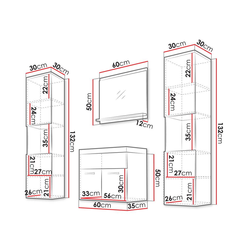 Thumbnail - Mirjan24 Badmöbel-Set, Eiche Wotan, Weiß Hochglanz, Holzwerkstoff, 30x132x30 cm, Badezimmer, Badmöbelsets & Badmöbelseri...