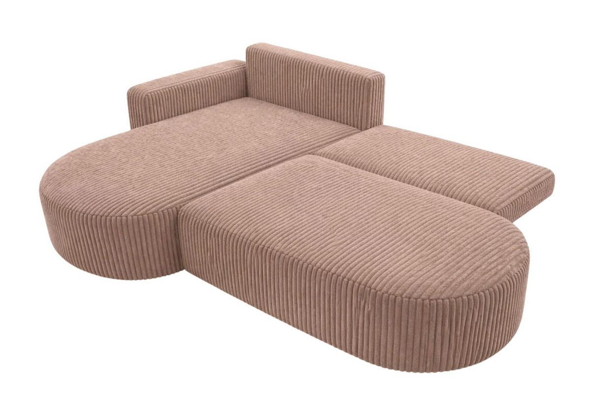 ECKSOFA Mit Schlaffunktion Und Bettkasten, Cordstoff Tilia, Braun, Links, ROUND ONE OPEN XL - Braun, Holz (262/175cm) - Kaiser Möbel