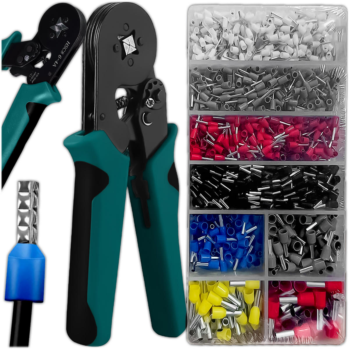 CRIMPZANGE 0,25-10 mm² mit 1800 Aderendhülsen - Schwarz, Metall (10/10/10cm) - KRUMAD