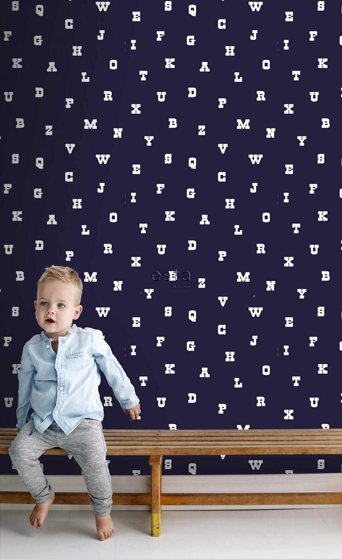TAPETE Alphabet 53 cm x 10.05 m - Blau, Papier (53/0.1cm) - ESTAhome