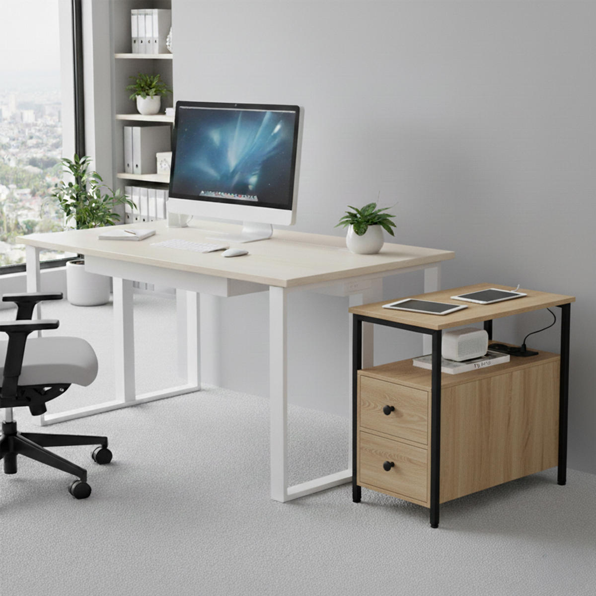 BEISTELLTISCH - Hellbraun, Holzwerkstoff/Metall (60/35/61cm) - Relaxdays