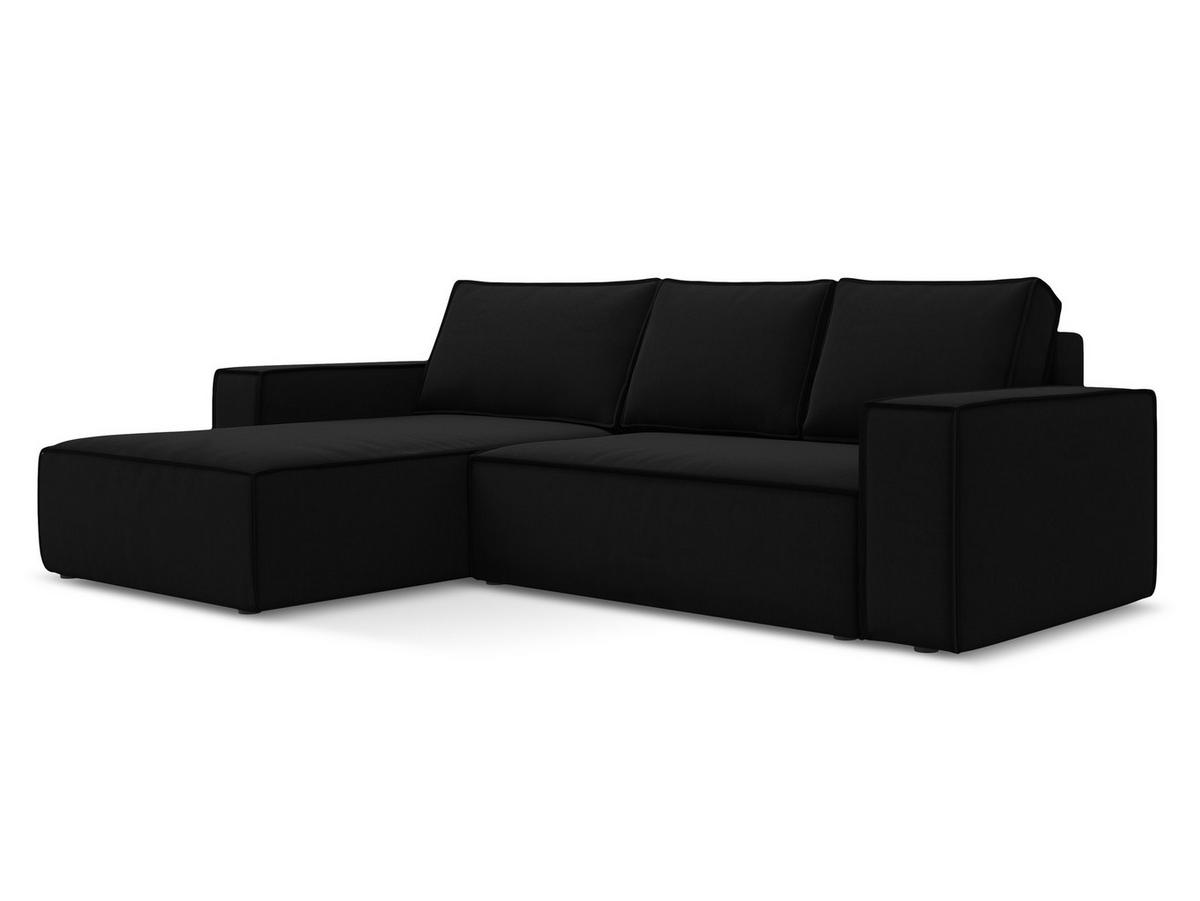 ECKSOFA mit Schlaffunktion Samt Stoff Schwarz - Schwarz, Kunststoff/Textil (185/290cm) - Makamii