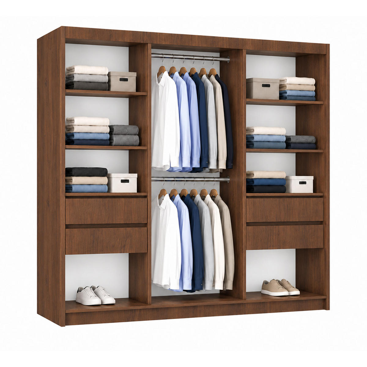 KLEIDERSCHRANK Nox 200 cm Nussbaum Warmia Spiegel 2 Schubl. Griffe schwarz - Nussbaumfarben, Holzwerkstoff (200/216/61cm) - KS Home Concept