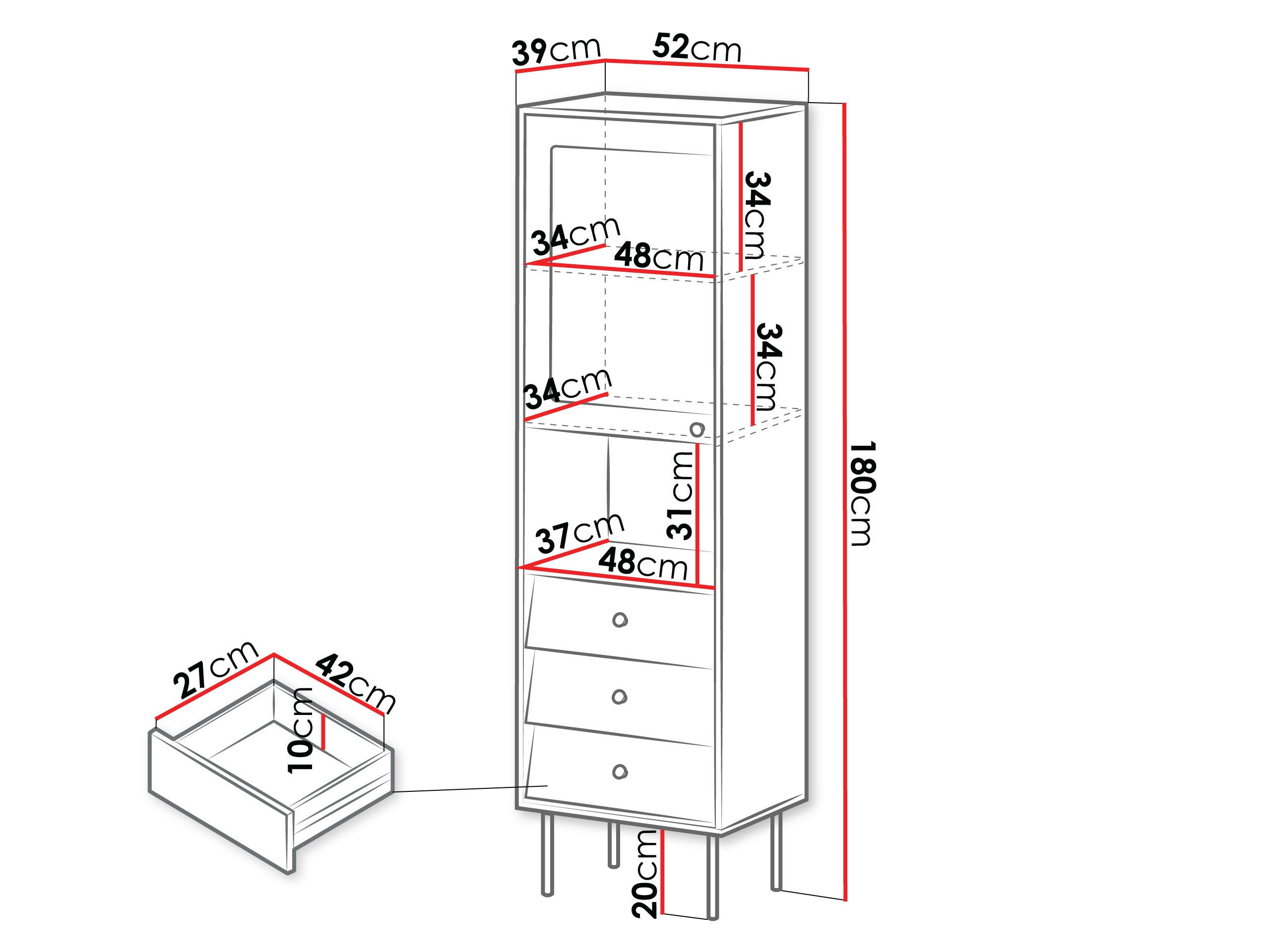 Thumbnail - Mirjan24 Standvitrine, Schwarz, Kunststoff, 3 Schubladen, Rechteckig, 52x180x39 cm, Wohnzimmer, Wohnwände, Vitrinenschrä...