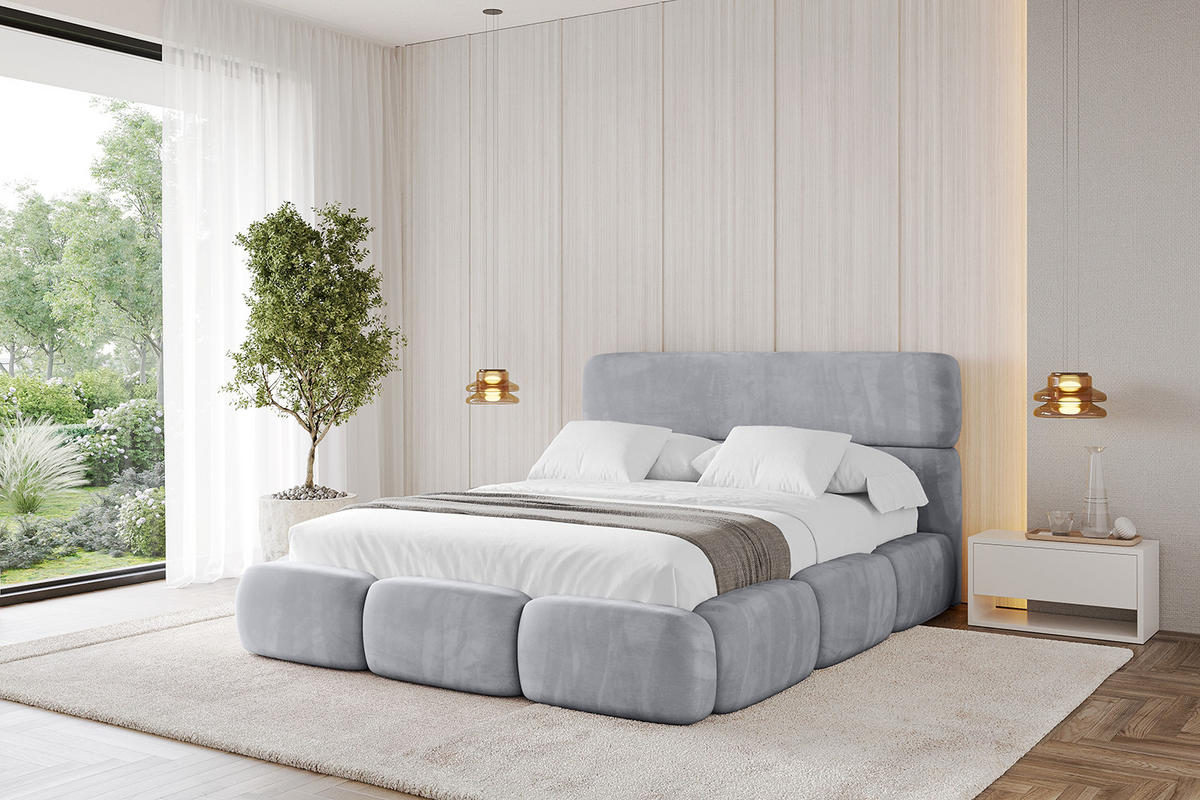 POLSTERBETT mit Bettkasten und Lattenrost, Bett mit Matratze H3/H4 - ELVA 120x200 Hellgrau - Hellgrau, Holzwerkstoff/Textil (120/200cm) - ALTDECOR