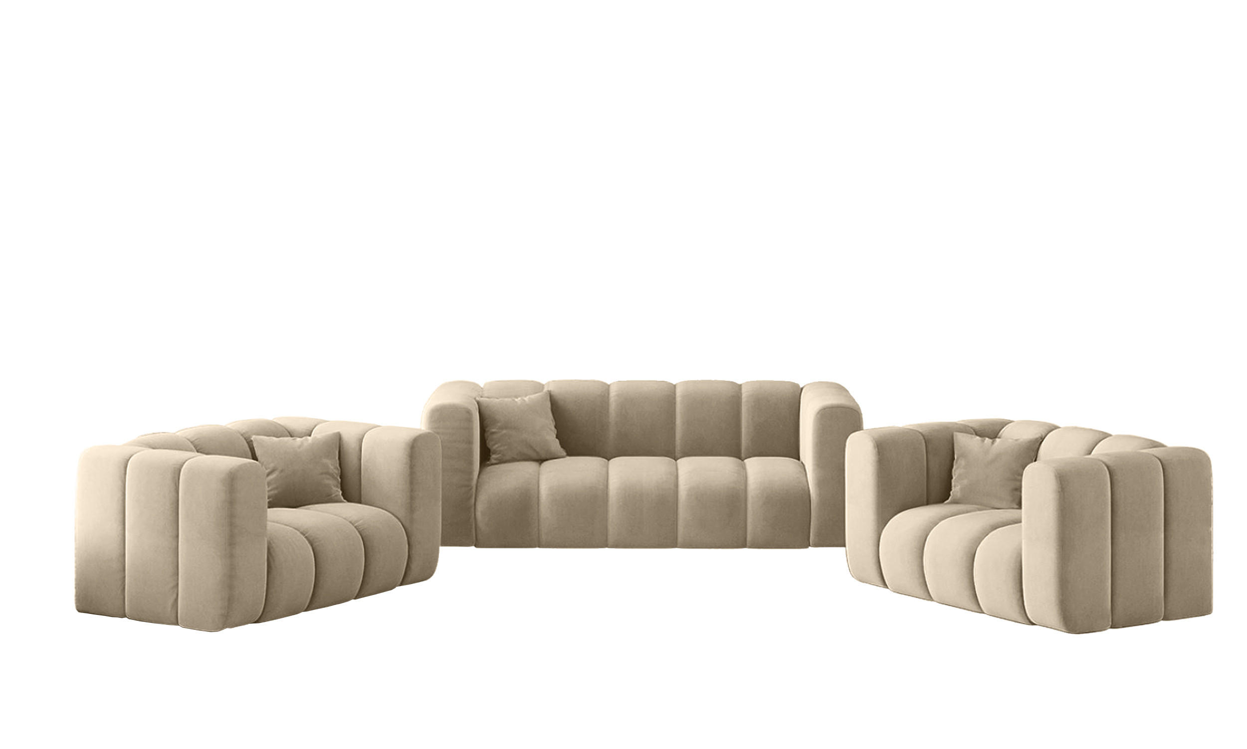 SOFAGARNITUR 2+1+1 Serie Grand Stilvol, Stoff Salvador Beige - Beige, Holz (91/70/197cm) - Kaiser Möbel