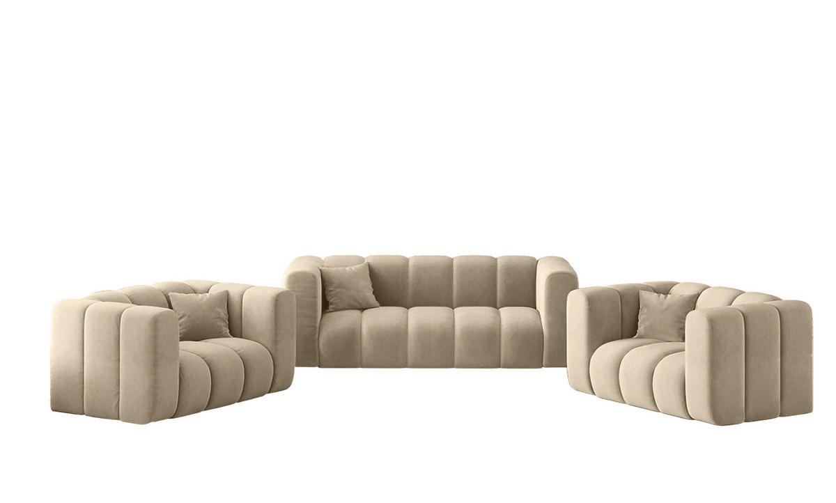 SOFAGARNITUR 2+1+1 Serie Grand Stilvol, Stoff Salvador Beige - Beige, Holz (91/70/197cm) - Kaiser Möbel