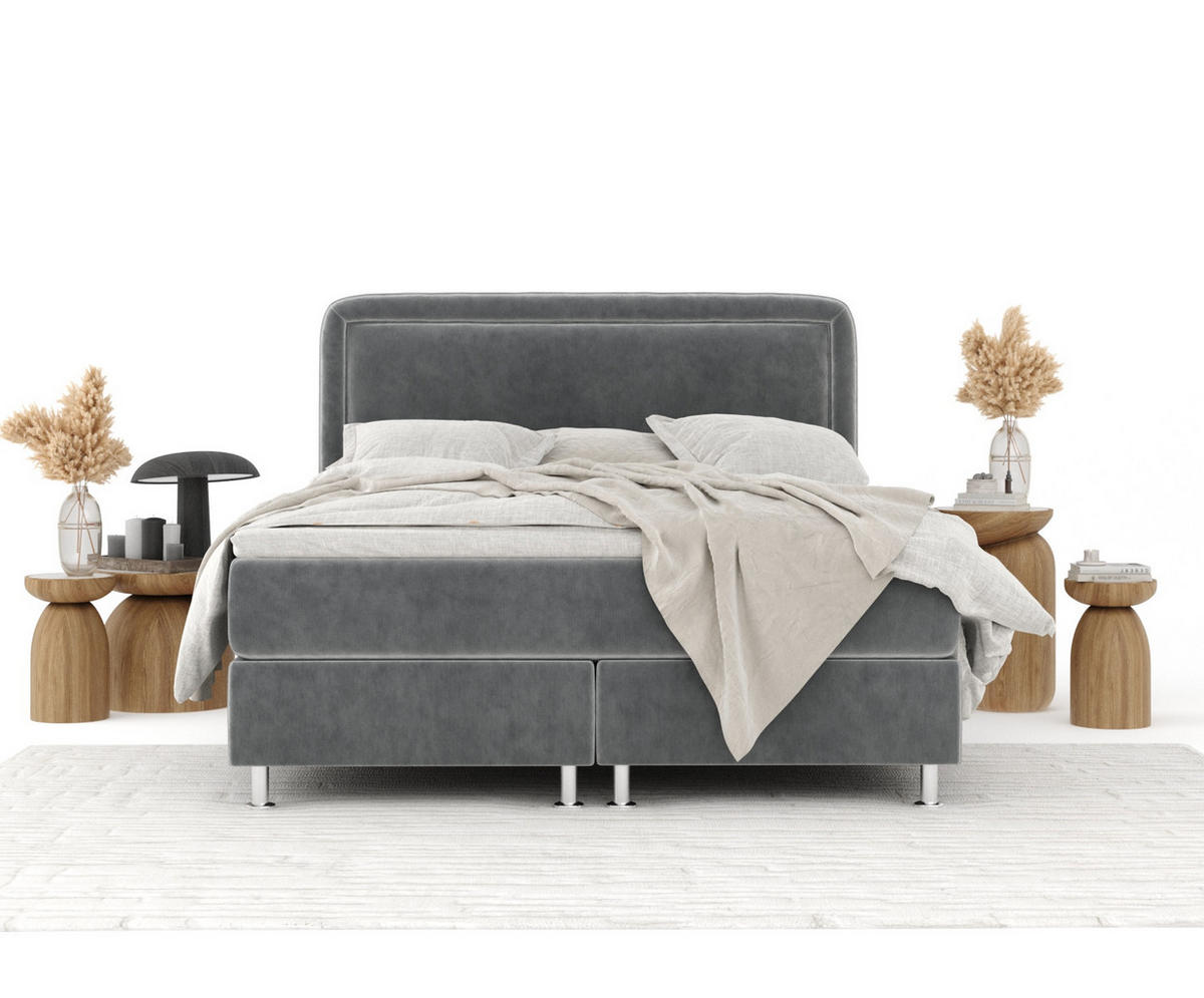 BOXBETT Salvi Grau 180/200 cm mit Matratze und Topper - Silberfarben/Grau, Holz/Holzwerkstoff (180/200cm) - Maison de Reve