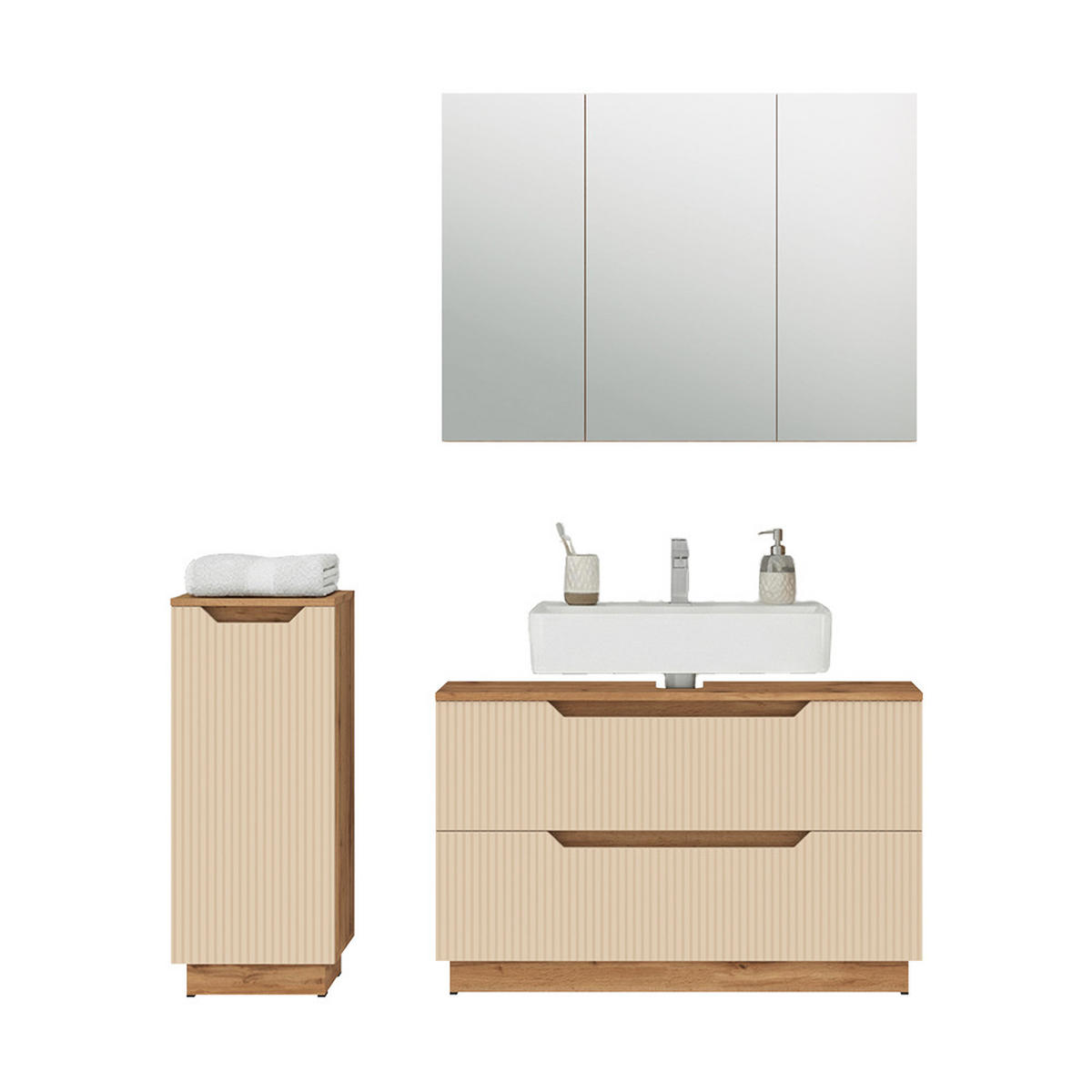 BADMÖBEL-SET Lotta Eiche/Kaschmir gestreift 3 Teile - Kaschmir/Eichefarben, Holzwerkstoff (99.4/62.5/32cm) - Vicco