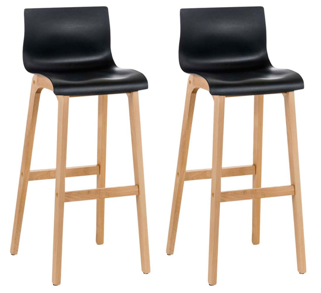 BARHOCKER 2er Set Holz schwarz - Eukalyptusholzfarben/Schwarz, Holz (41/101/46cm) - CLP