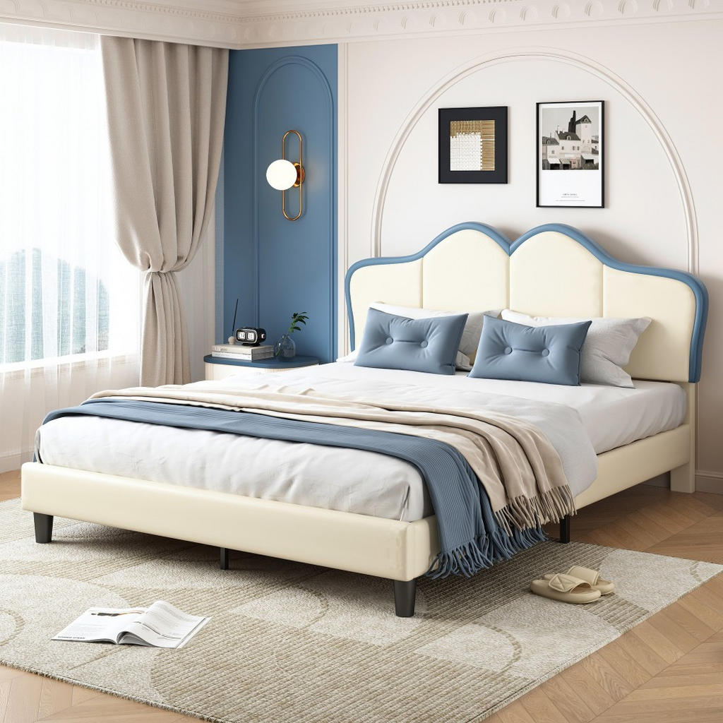 Thumbnail - Komhtom Polsterbett, Weiß, Textil, Mode, 2-Sitzer, 140x200 cm, Schlafzimmer, Betten, Polsterbetten