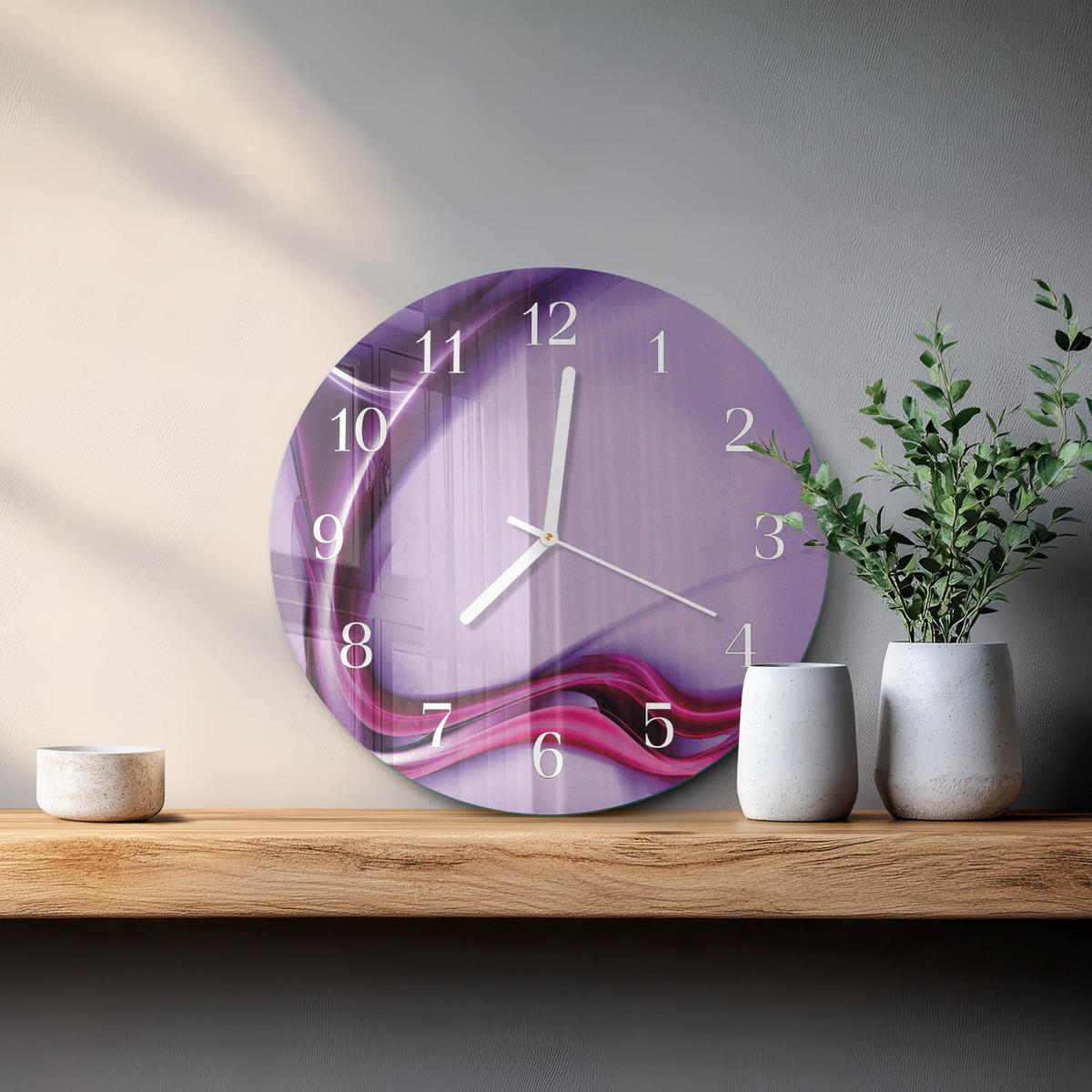 WANDUHR fi30 cm - Abstraktion - Lila, Glas (30/30/0.4cm) - TULUP