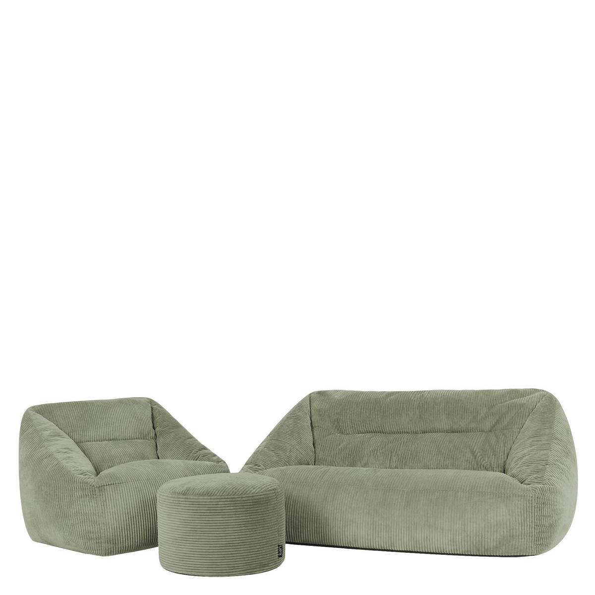 SITZSACK Sofa mit Sessel und rundem Hocker Cecilia - Salbeigrün, Textil (160/35/93cm) - icon