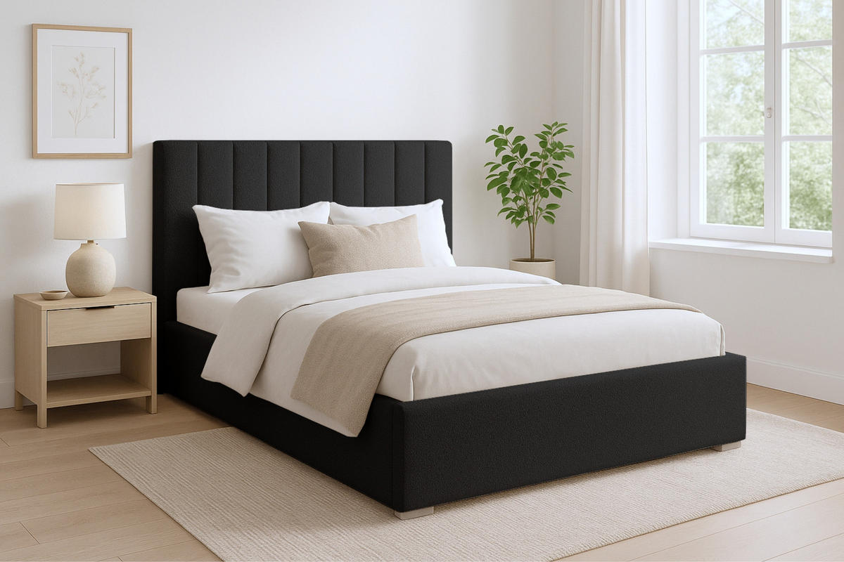 POLSTERBETT VENICE 160/200 in Boucle Schwarz - Schwarz, Holz/Holzwerkstoff (160/200cm) - Deine Möbel 24