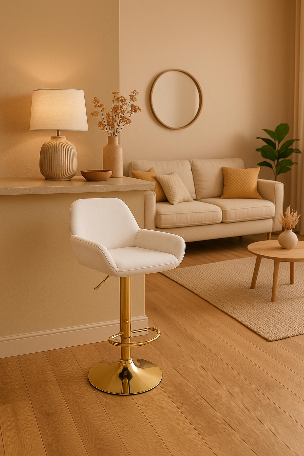 BARHOCKER 2er Set Prag Gold Samt creme - Goldfarben/Creme, Textil/Metall (51/109/52cm) - TPFLiving