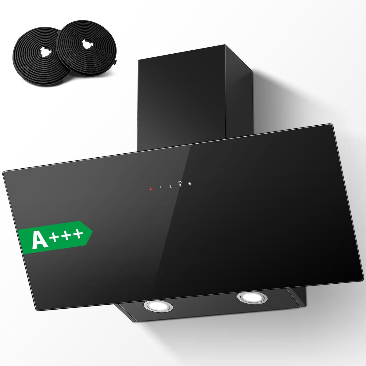 DUNSTABZUGSHAUBE Schwarz mit Touch-Bedienung, LED-Beleuchtung, Aktivkohlefilter - Schwarz, Metall (35.1/44.5/95.4cm) - Korfee