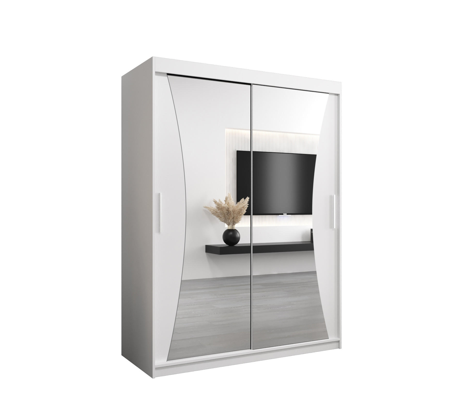 SCHWEBETÜRENSCHRANK 200/150/62 2-türig - Silberfarben/Weiß, Holz/Kunststoff (150/200/62cm) - Abiks Möbel