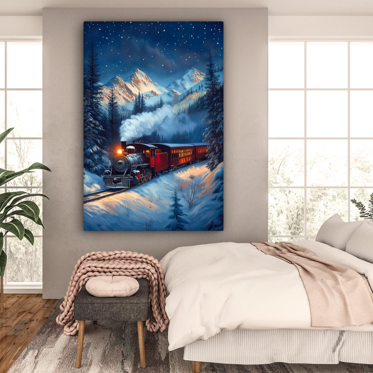 SLIKA NA PLATNU Vlak - Božič 90x140 cm - antracit, tekstil (90/140cm) - MuchoWow
