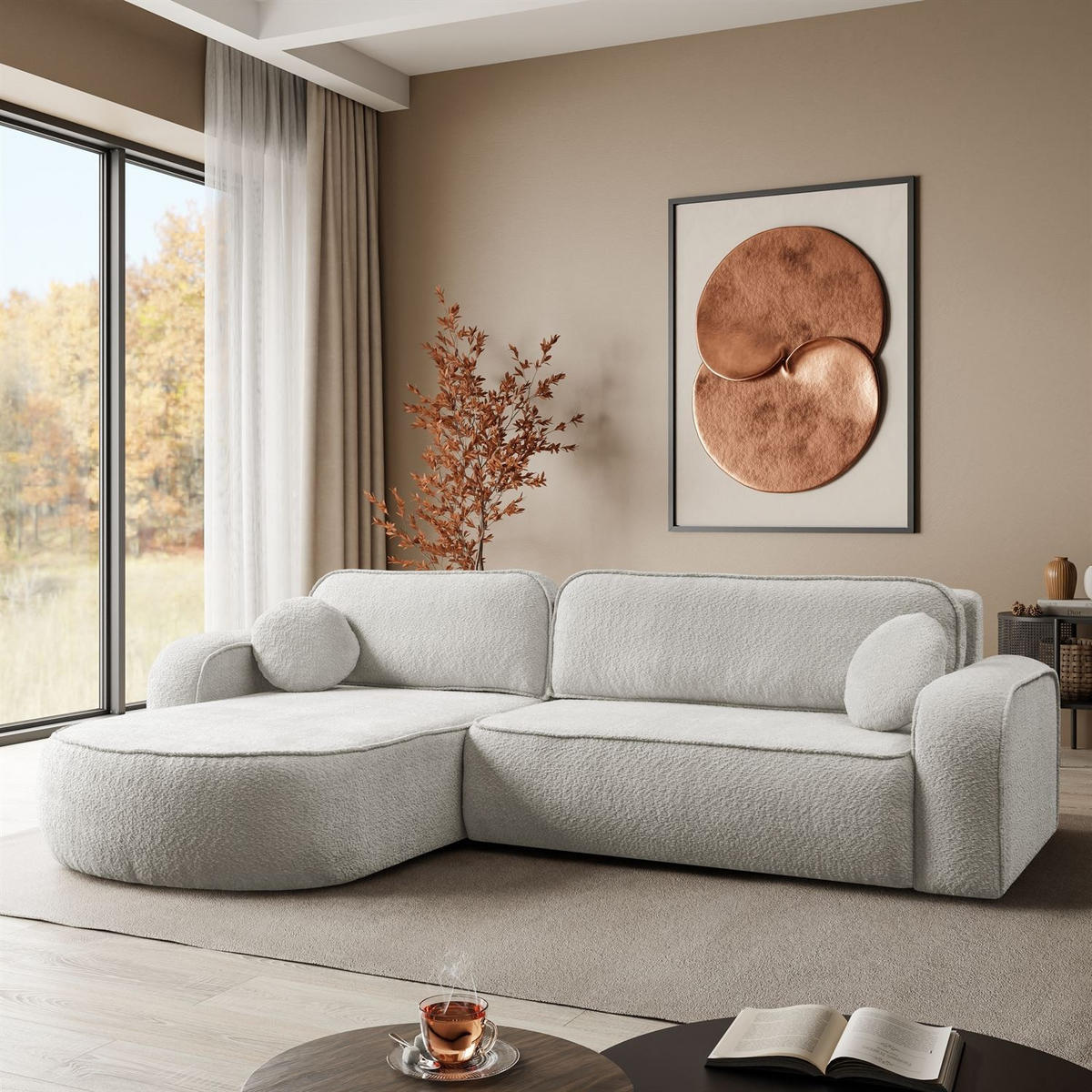 ECKCOUCH VENUS II mit Bettkasten, Coral 65 - Creme, Textil (275/178cm) - Lookway