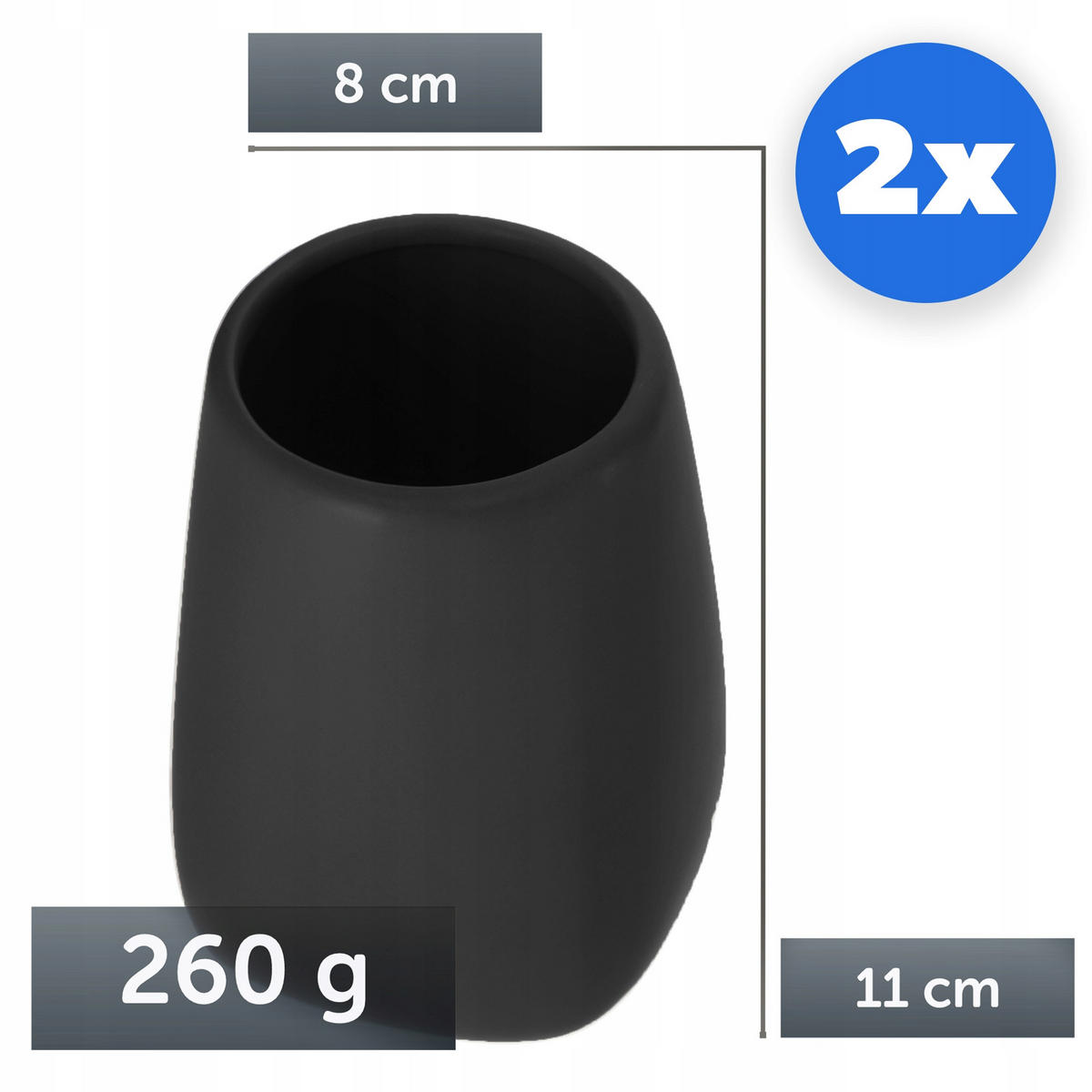 BADEZIMMERBECHER schwarz 11 x 8 cm, 2 Stk. - Schwarz, Keramik (8/11cm) - KADAX