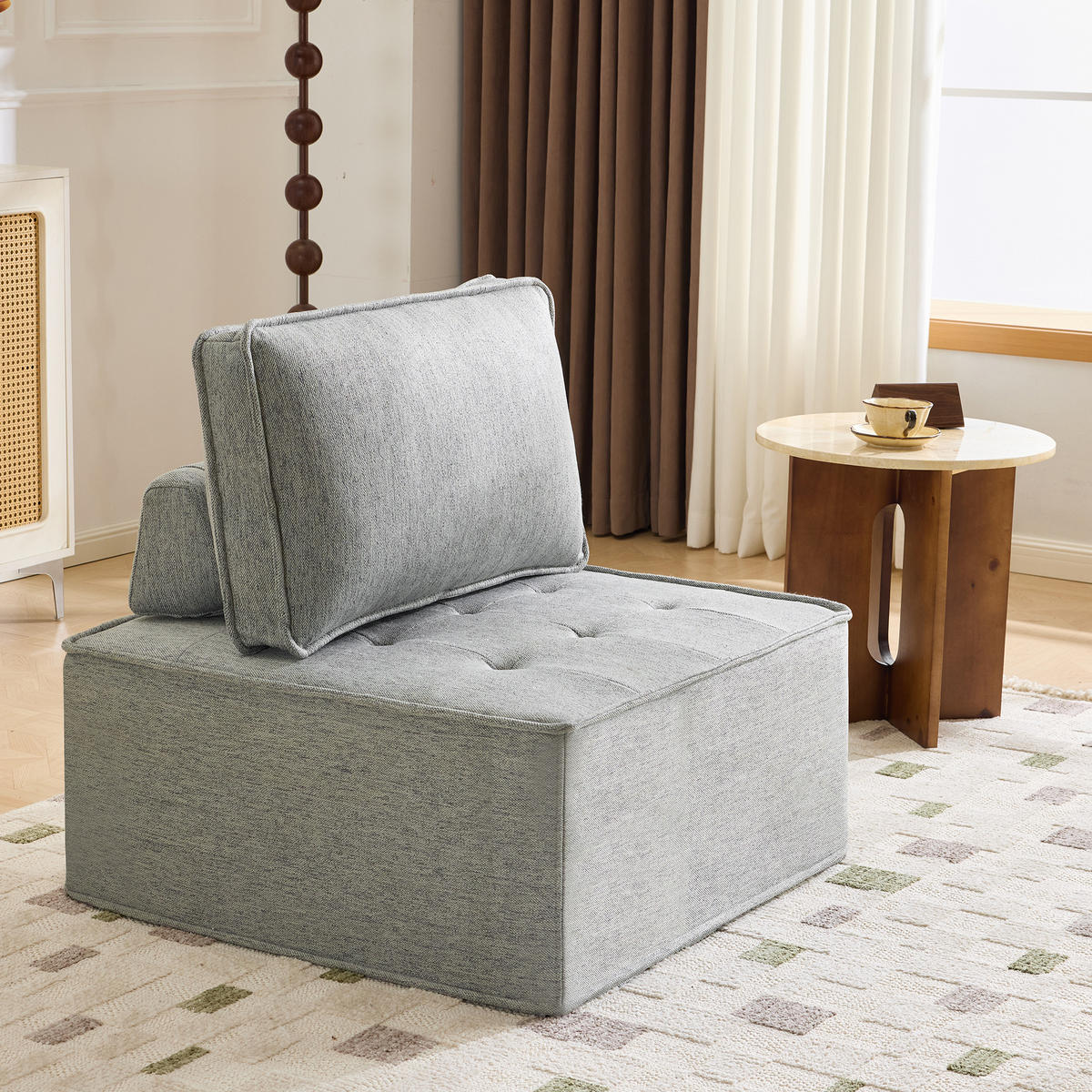 SOFA Leinen Hellgrau modular - Hellgrau, Holzwerkstoff/Textil (81/81/81cm) - WISHDOR