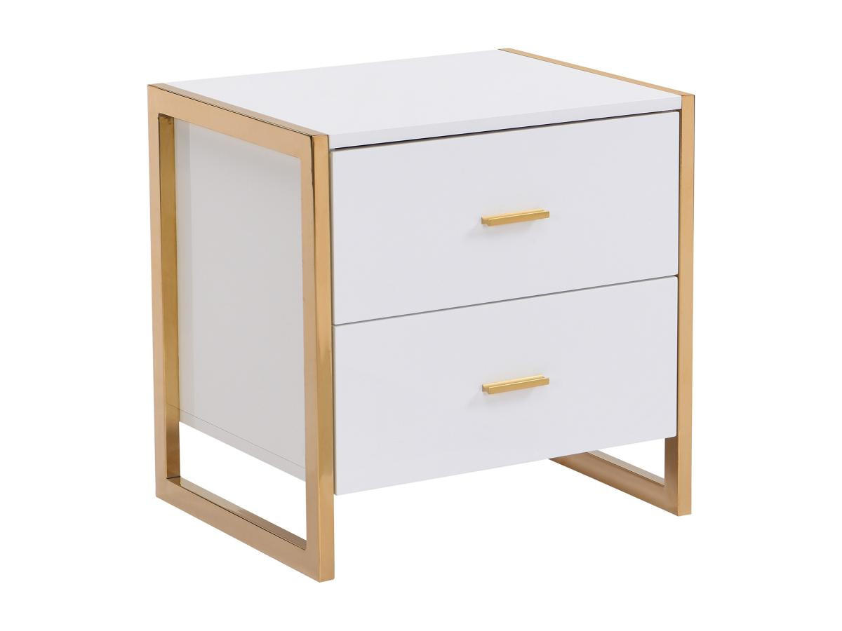 NACHTTISCH mit 2 Schubladen - MDF - Weiß lackiert & Goldfarben - OMBRELIA - Weiß, Holz (40/50/50cm) - Pascal Morabito