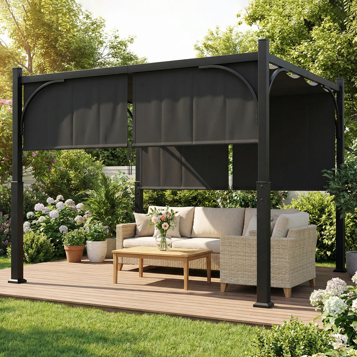 PERGOLA DE-12732 300/300 cm mit Schiebedach UV30+ Dunkelgrau - Dunkelgrau, Metall (300/228/300cm) - ComfortXL