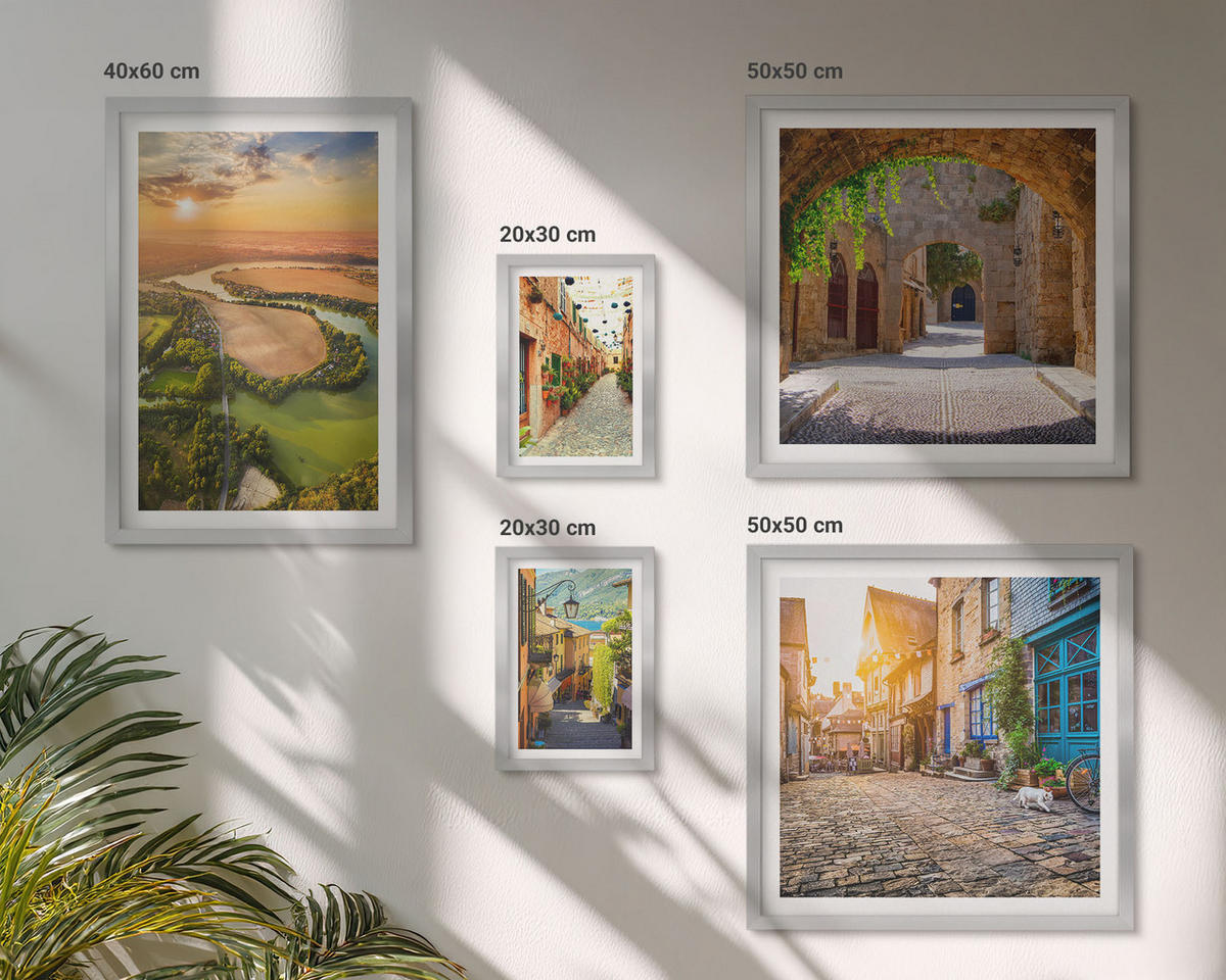 BILDER SET 5er Set - 50x50 cm & 20x30 cm & 40x60 cm Silberner Rahmen - Sommerlandschaften im Boho-Stil - Silberfarben, Kunststoff (40/60cm) - TULUP