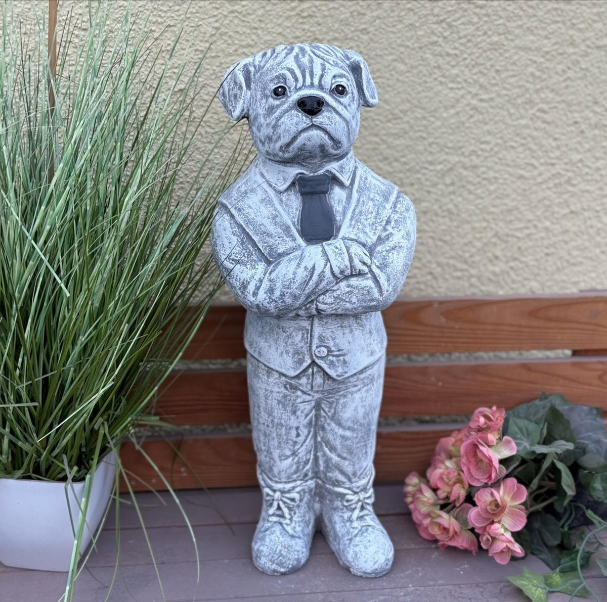 STEINFIGUR Mops Gentleman aus Steinguss frostfest wetterfest - Grau, Stein (20/50/15cm) - stoneandstyle