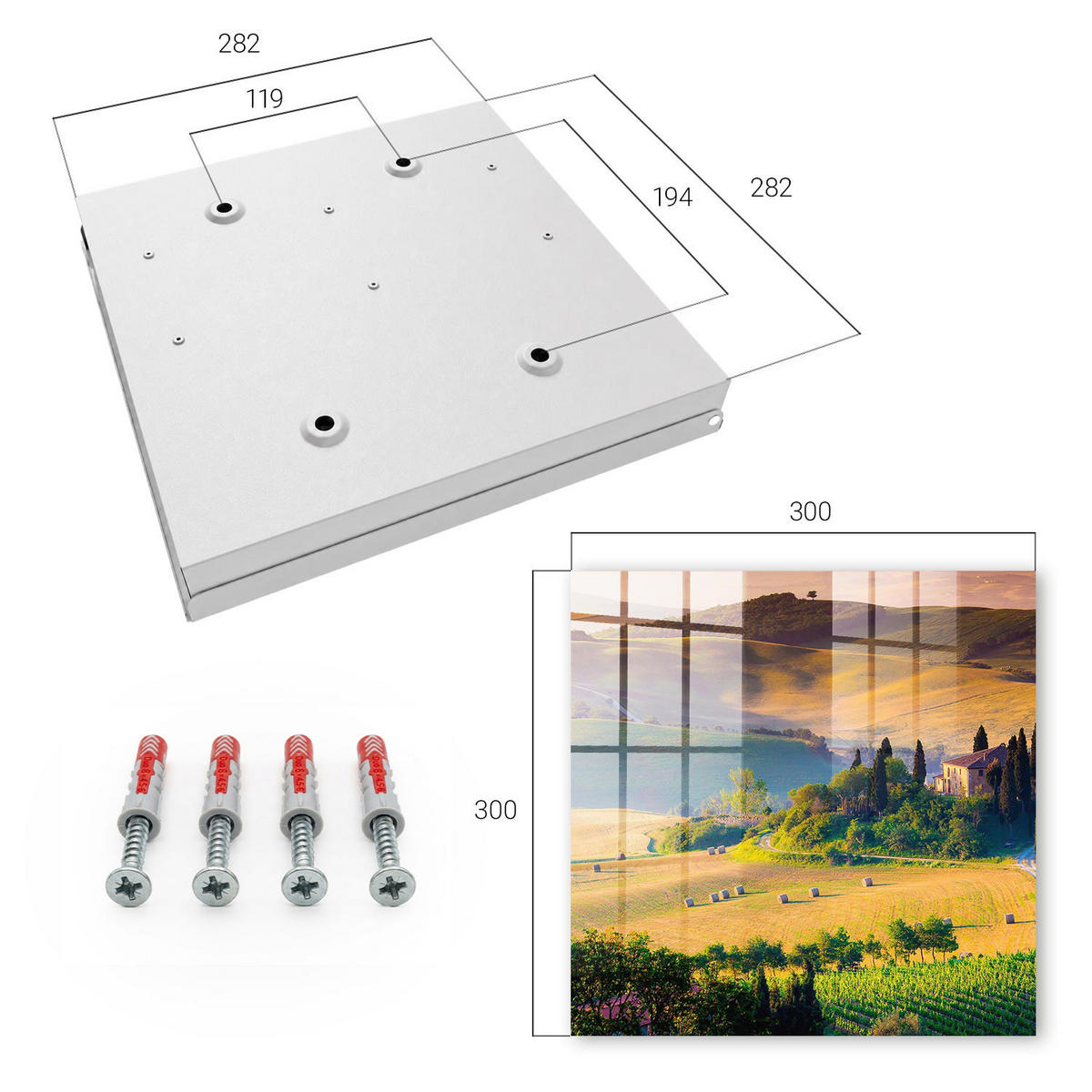 SCHLÜSSELBOX Weiß 30x30 cm – Türöffnung nach rechts - Toskanische Idylle - Gelb, Metall (30/30/5cm) - TULUP