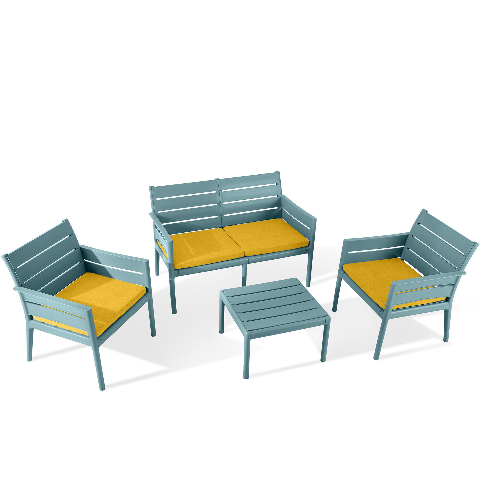 GARTENMÖBEL-SET MITTU 4-tlg, Mint/Gelb - Gelb/Mintgrün, Kunststoff - KONSIMO®