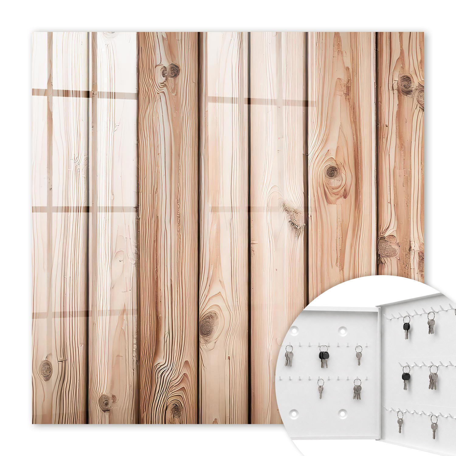 SCHLÜSSELBOX Weiß 30x30 cm – Türöffnung nach rechts - Holzbretter - Beige, Metall (30/30/5cm) - TULUP