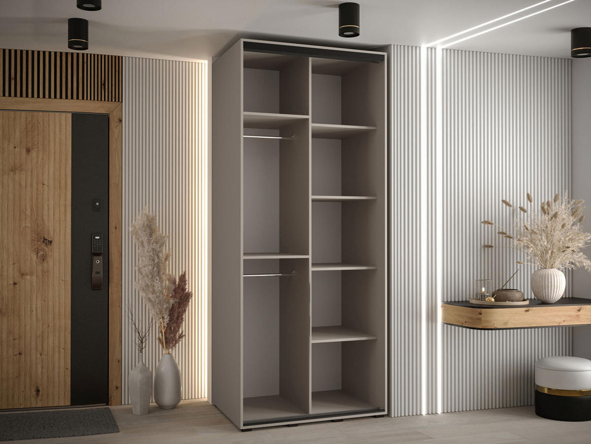 KLEIDERSCHRANK Dakota 3 100 cm - Beige/Schwarz, Holzwerkstoff/Kunststoff (100/235/60cm) - MIRJAN24