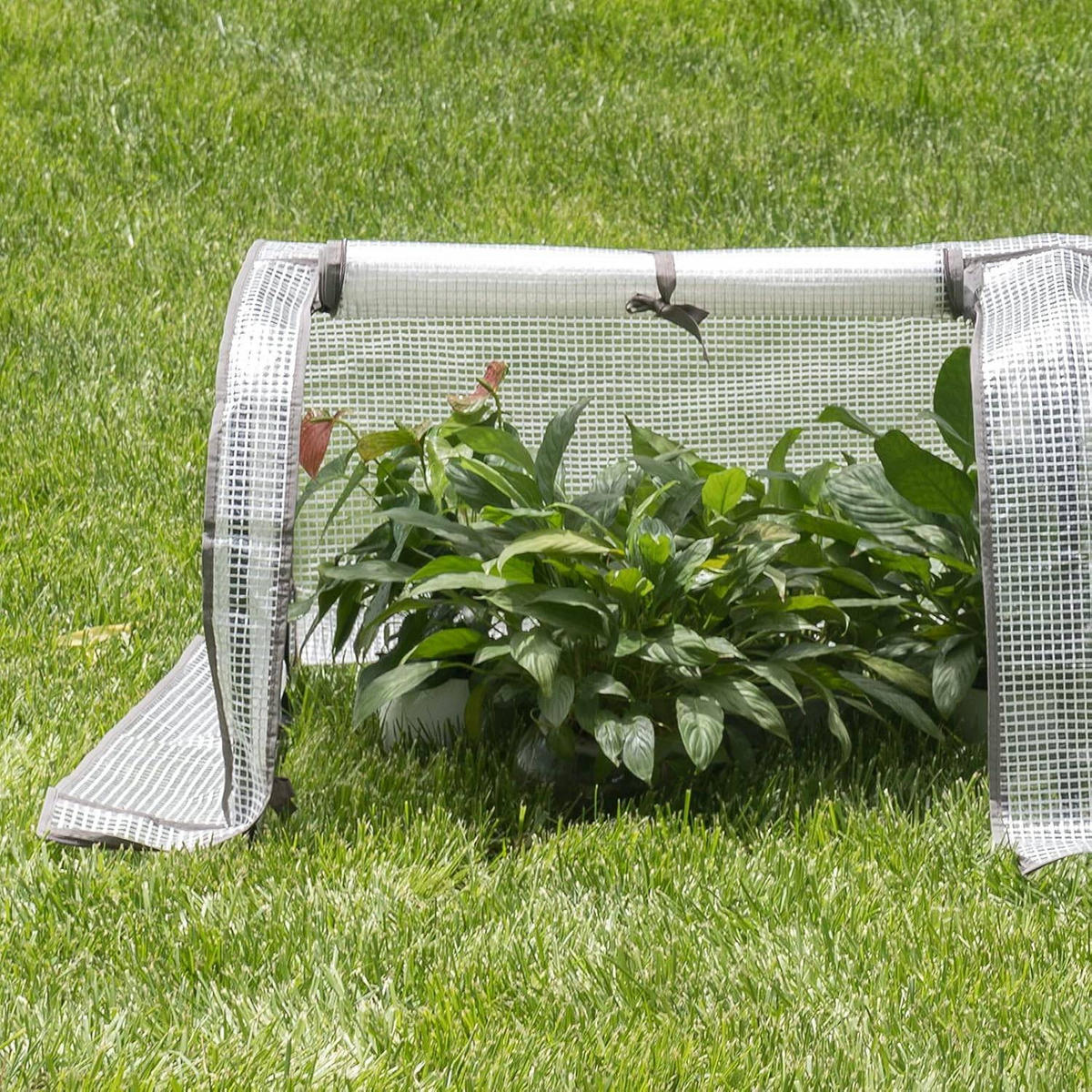 FOLIENGEWÄCHSHAUS, PE Gitterfolie, 130 x 60 x 50 cm - Weiß, Textil/Metall (130/50/60cm) - Woltu