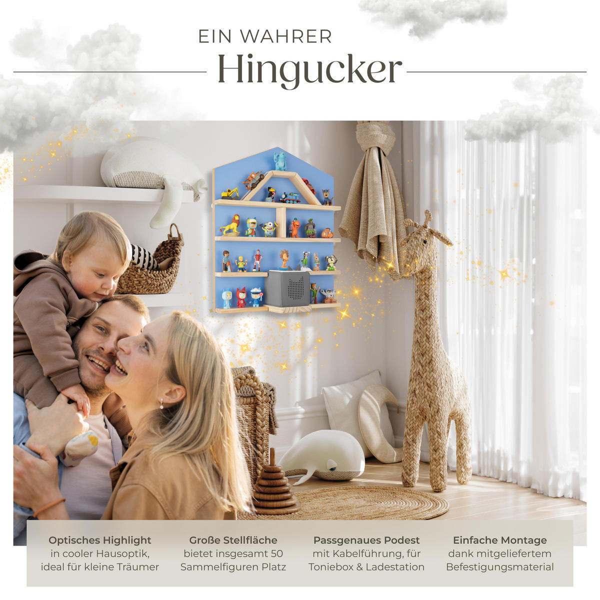 WANDREGAL Mylittle Story,50 x 15,5 x 60 cm, blau - Blau, Holz (50/60/15.5cm) - tectake