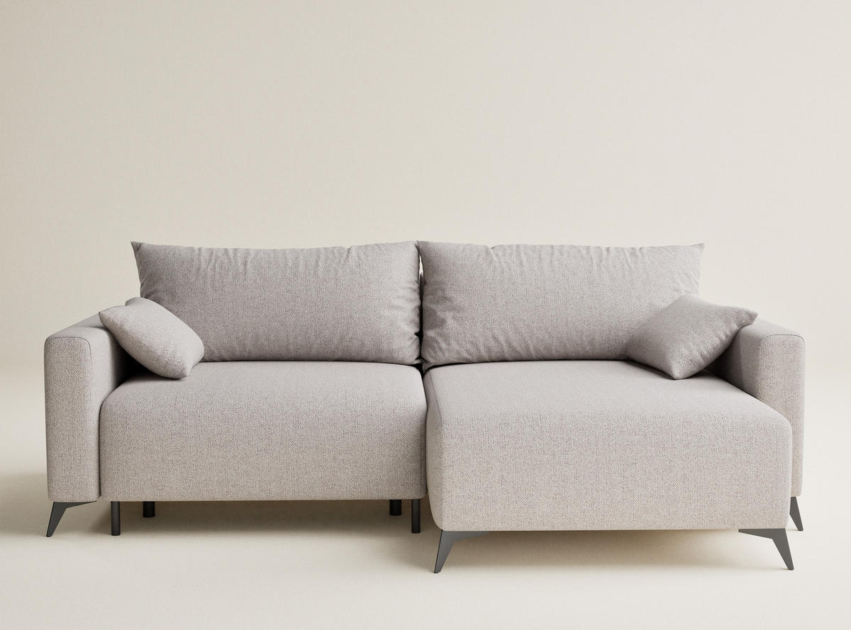 ECKSOFA MIT SCHLAFFUNKTION Leon Hellbeige Webstoff - Beige/Schwarz, Holz/Holzwerkstoff (239/148cm) - Maison de Reve