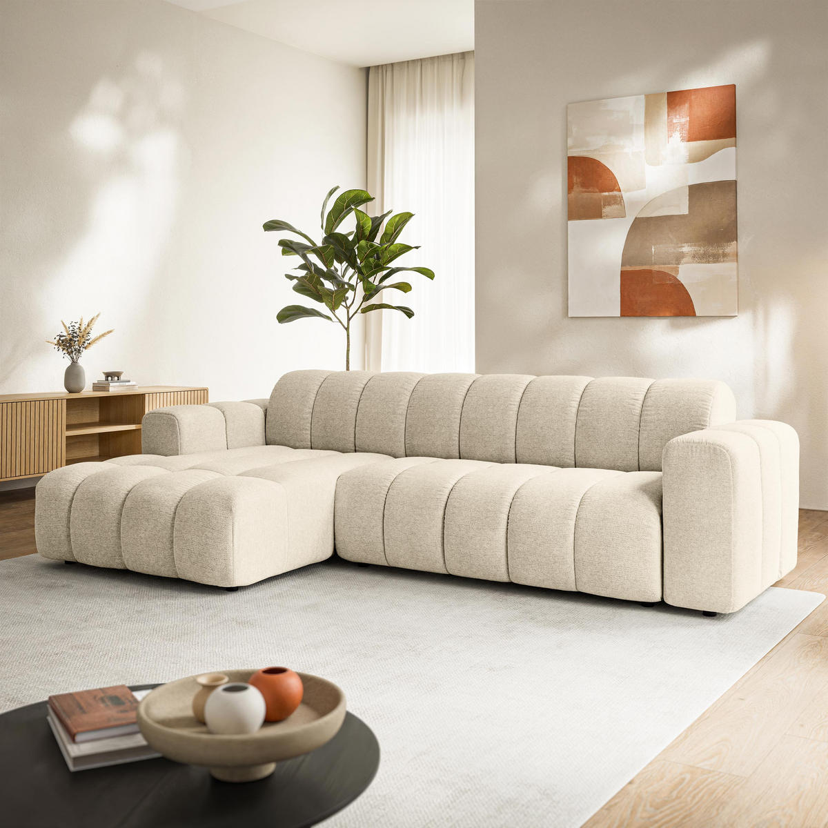ROHOVÁ Sedačka SETIA ARAGON 02, Krémová - černá/krémová, dřevo/textil (304/165cm) - MASSENO