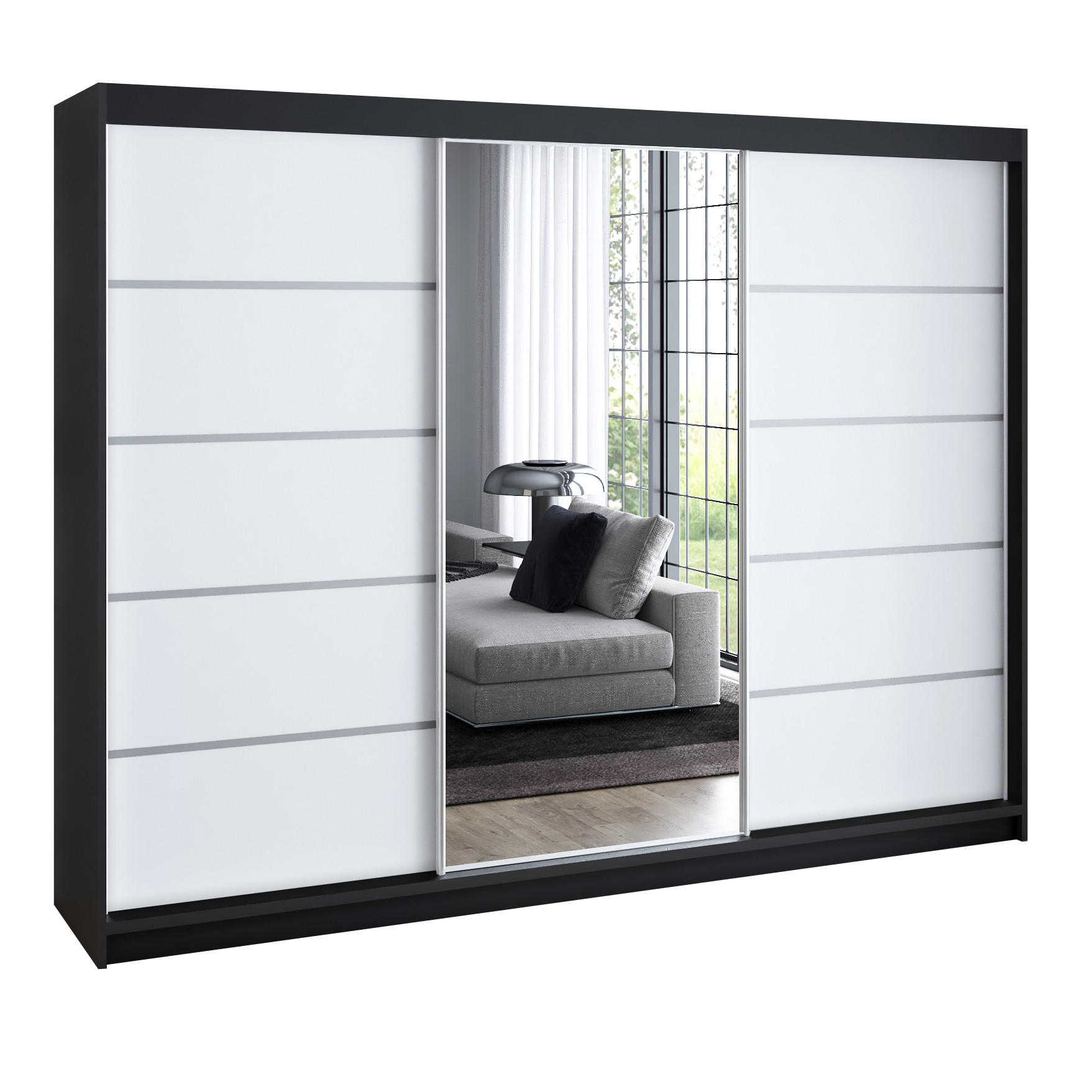 SCHWEBETÜRENSCHRANK 200 cm VILANO 1 Farbe: Schwarz, Weiß - Schwarz/Weiß, Holzwerkstoff (200/215/59.5cm) - A&J MöbelLand