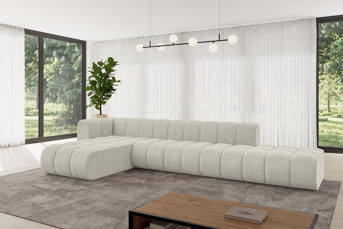 ECKSOFA modulares Sofa Zuvon-L2 - 387x177x70 cm Creme - Hellgrau/Creme, Holzwerkstoff/Textil (387/177cm) - ALTDECOR