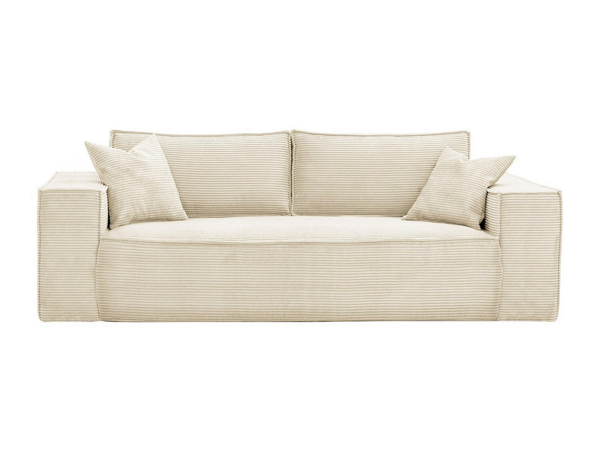 SOFA 3-Sitzer mit Matratze - Cord - Beige - Liegefläche 140 cm - Matratze 13 cm mit Memory Schaum - AMELIA - Beige, Textil (216/80/105cm) - Vente-Unique
